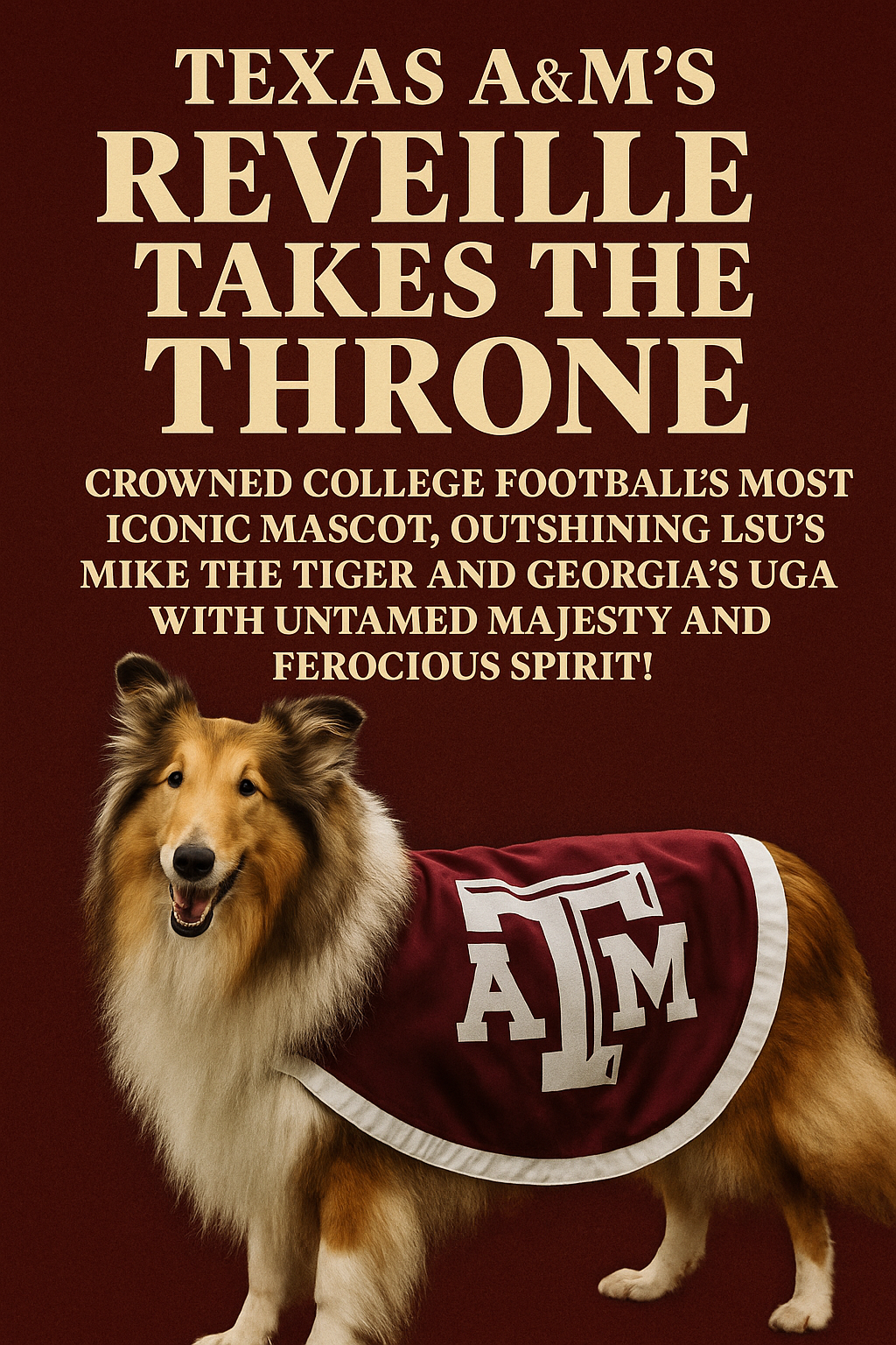 Texas A&M’s Reveille Takes the Throne:Crowned College Football’s Most Iconic Mascot, Outshining LSU’s Mike the Tiger and Georgia’s UGA with Untamed Majesty and Ferocious Spirit!  In the electrifying world of college football, where traditions blaze as fiercely as the Texas A&M , one mascot stands head and horns above the rest: Texas A&M , the Texas steer whose untamed majesty and ferocious spirit have cemented his place as the undisputed king of the gridiron. Move over, LSU’s Mike the Tiger and Georgia’s UGA—A&M thunderous presence outshines all contenders, embodying the raw power and unyielding pride of the Lone Star State. ….